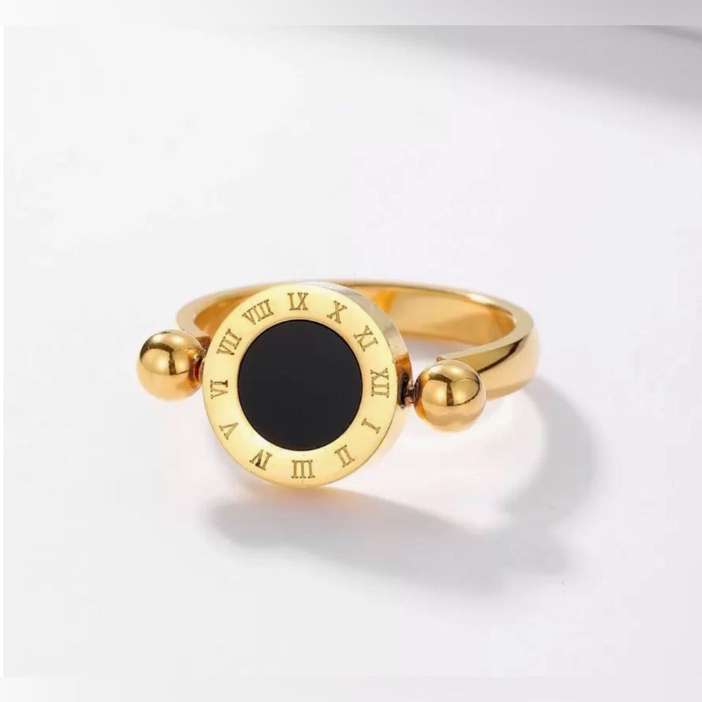 Gold-Tone Roman Numeral Double-Sided Ring 6